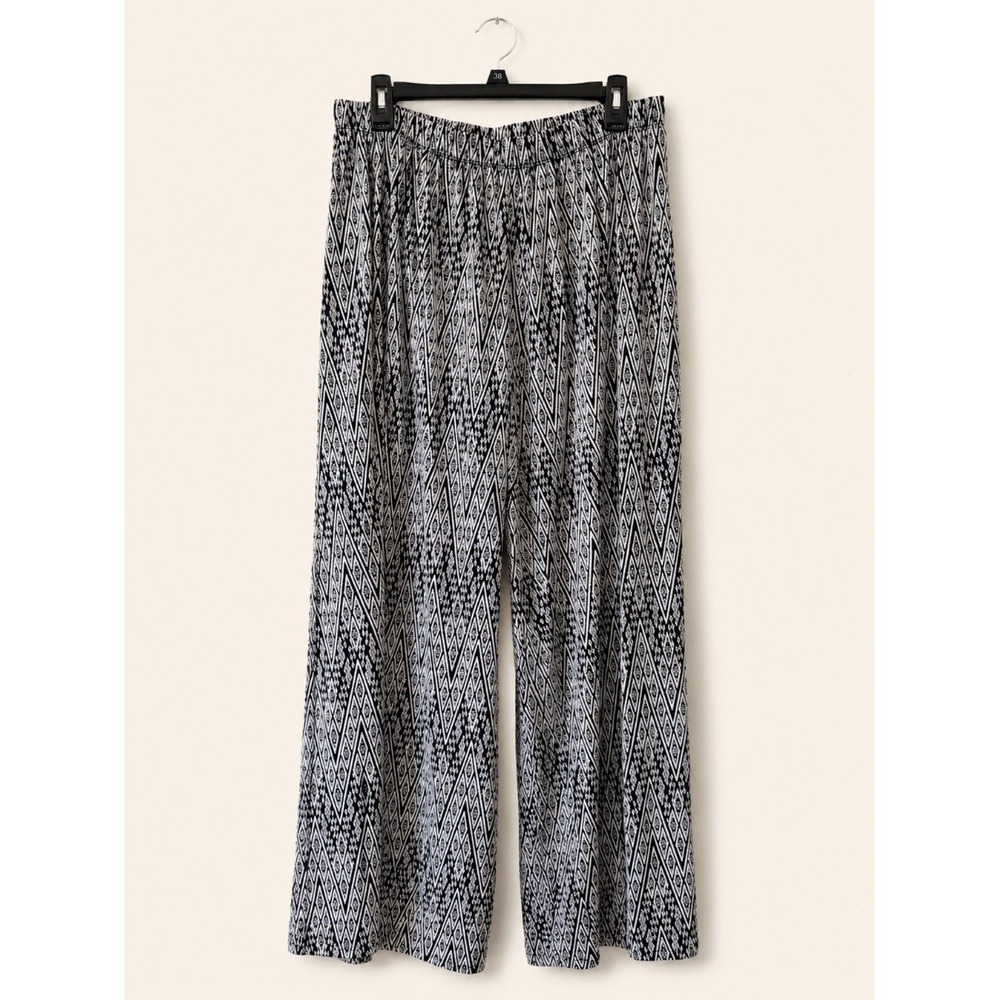 Love Ryan Los Angeles Plus Size 1X Wide Leg Pants Black White Ikat Print Boho
